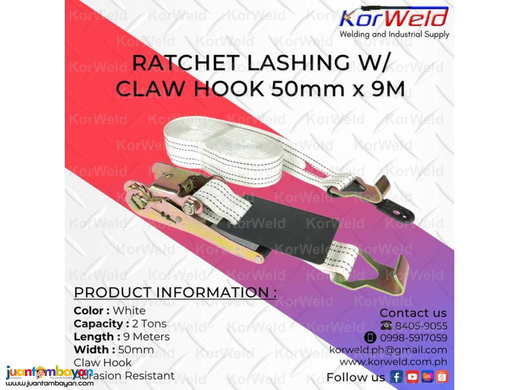 Ratchet Lashing With Claw Hook 50mm x 9m