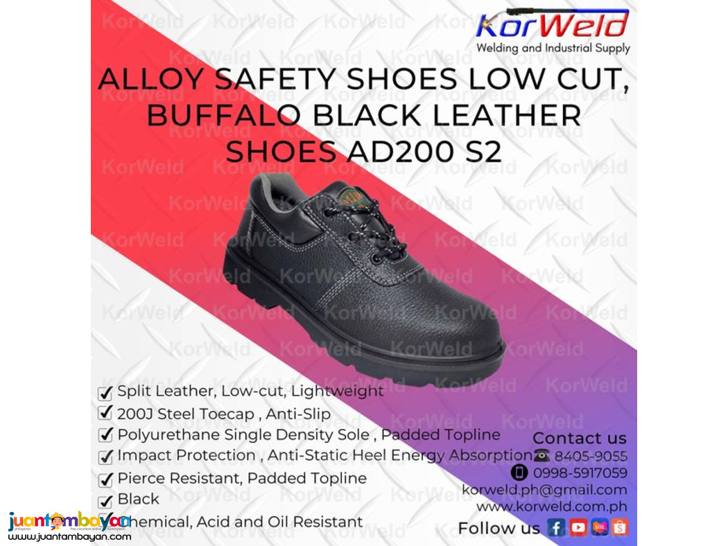 Alloy Safety Shoes Low Cut, Buffalo Black Leather Shoes AD200 S2