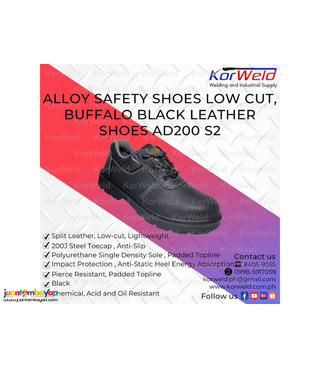 Alloy Safety Shoes Low Cut, Buffalo Black Leather Shoes AD200 S2
