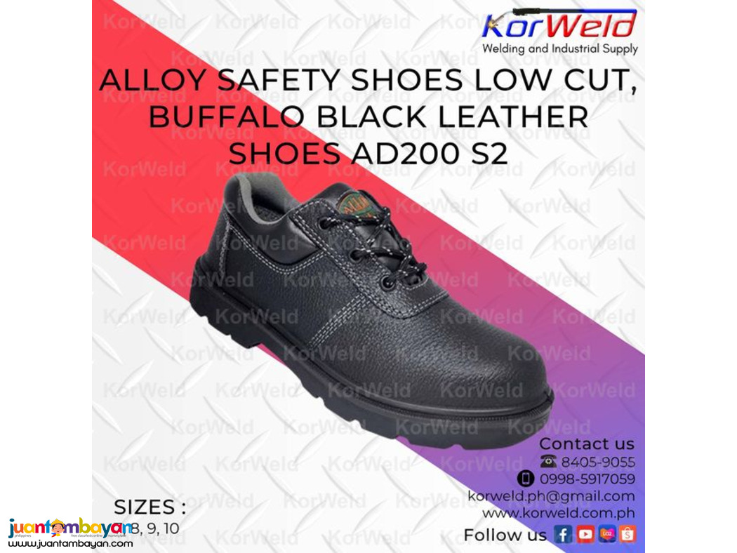 Alloy Safety Shoes Low Cut, Buffalo Black Leather Shoes AD200 S2
