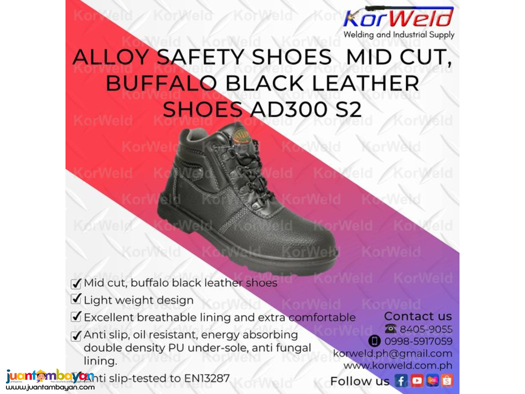 Alloy Safety Shoes Mid Cut, Buffalo Black Leather Shoes AD300 S2