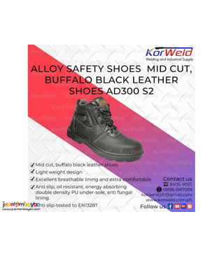 Alloy Safety Shoes Mid Cut, Buffalo Black Leather Shoes AD300 S2