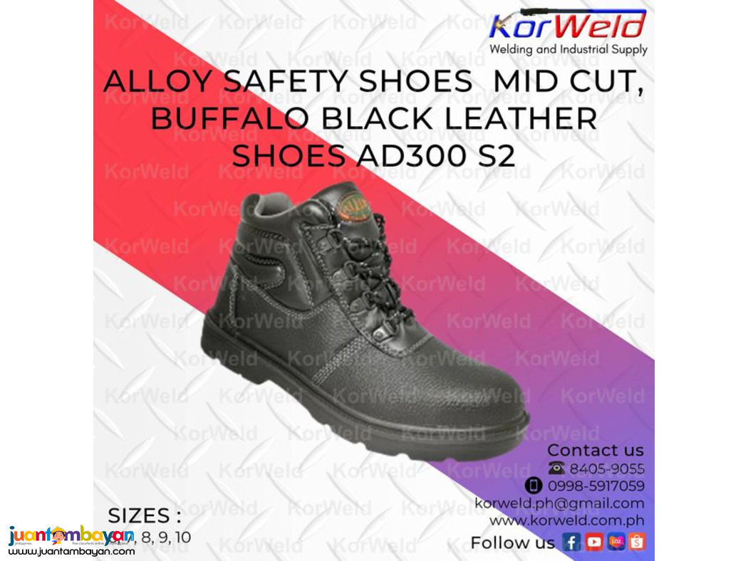 Alloy Safety Shoes Mid Cut, Buffalo Black Leather Shoes AD300 S2