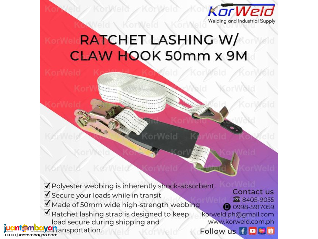 Ratchet Lashing With Claw Hook 50mm x 9m