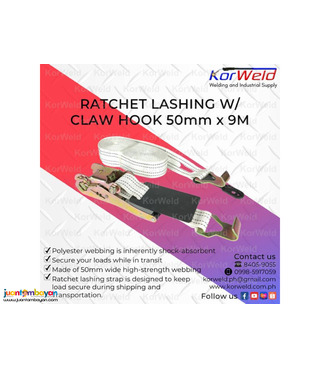 Ratchet Lashing With Claw Hook 50mm x 9m