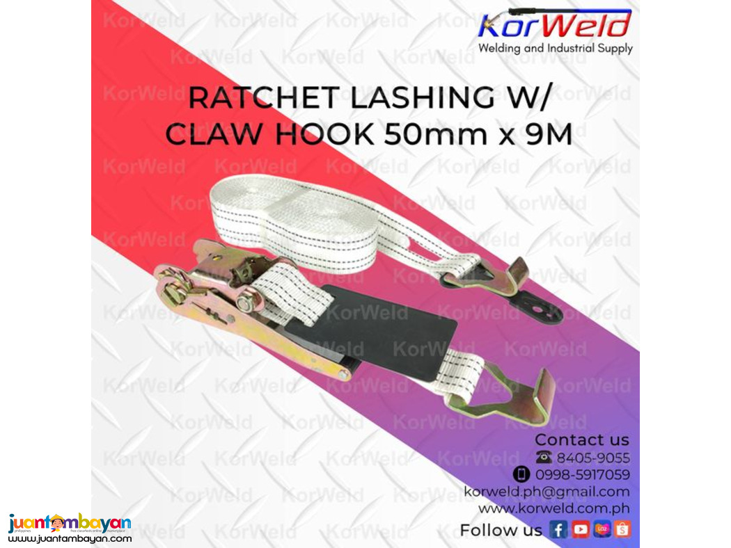 Ratchet Lashing With Claw Hook 50mm x 9m