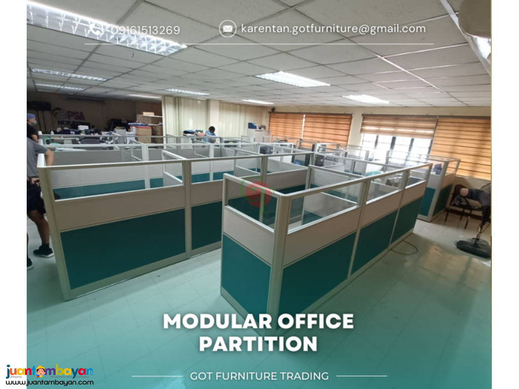 Office desk with Fabric Partition and glass top.