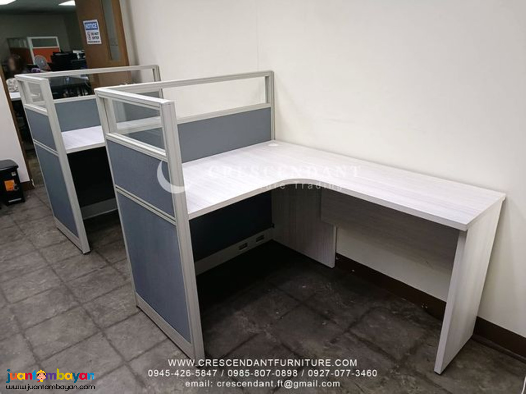 L-SHAPE OFFICE TABLE PARTITION WITH GLASS