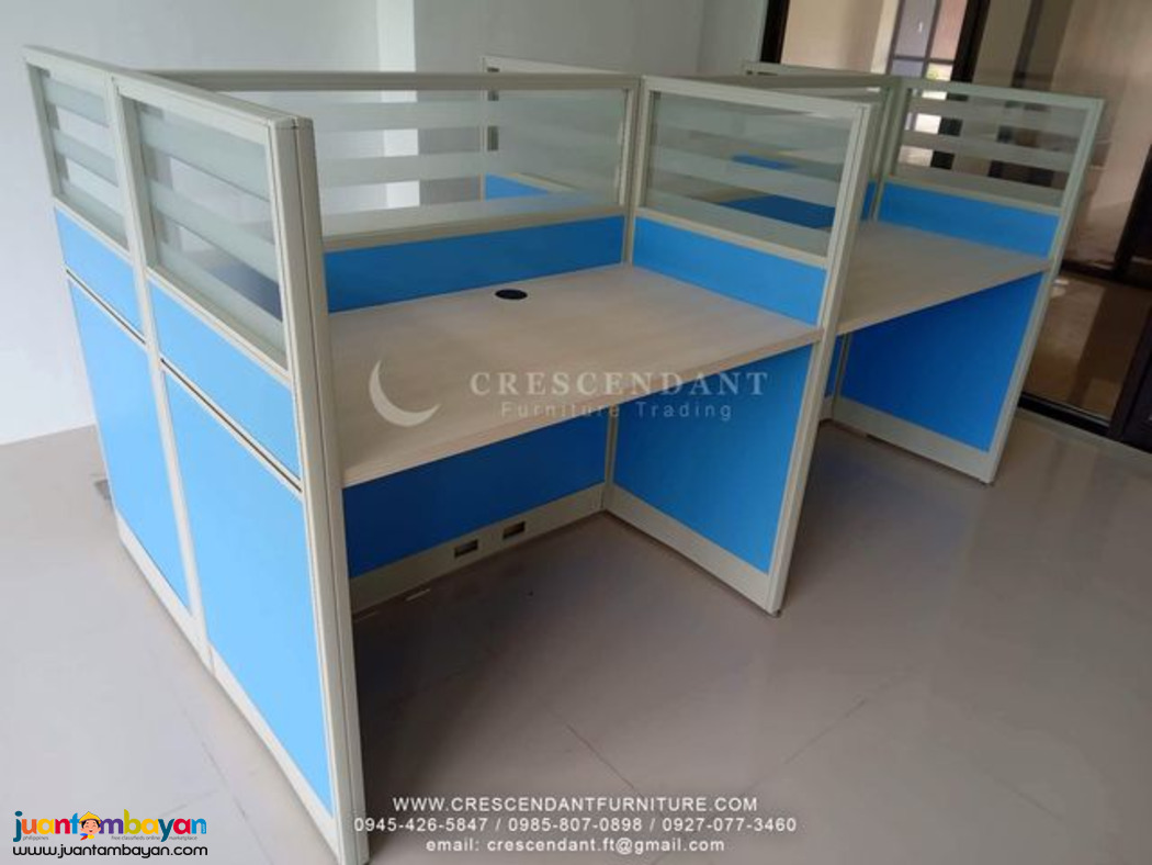 FABRIC PARTITION W/ GLASS AND FROSTICK STRIPE CUBICLE