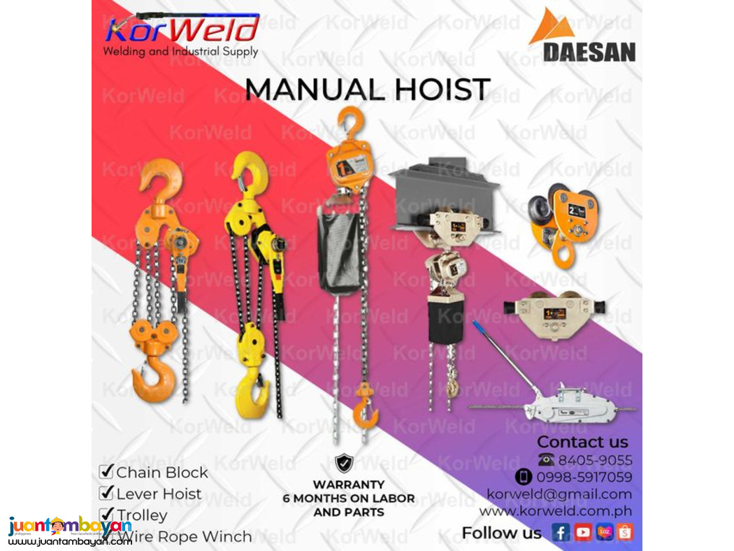Manual Hoist - Chain Block, Lever Hoist, Trolley, Wire Rope Winch Manual Hoist - Chain Block, Lever Hoist, Trolley, Wire Rope Winch