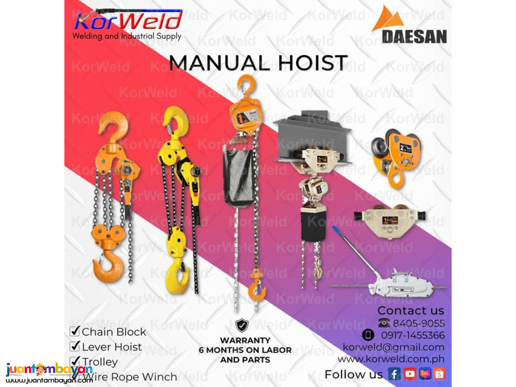 Manual Hoist - Chain Block, lever Hoist, trolley, wire rope winch Manual Hoist - Chain Block, lever Hoist, trolley, wire rope winch