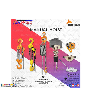 Manual Hoist - Chain Block, lever Hoist, trolley, wire rope winch
