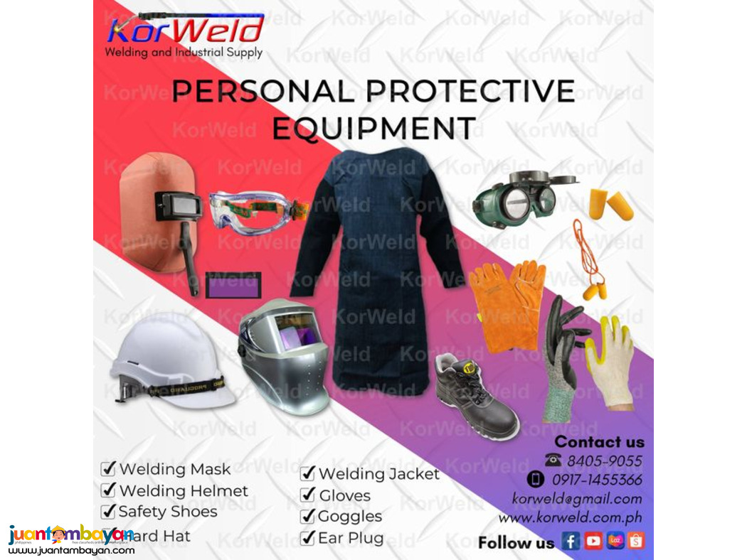 PPE - welding Mask, Helmet, Safety shoes, Hard hat, Etc.