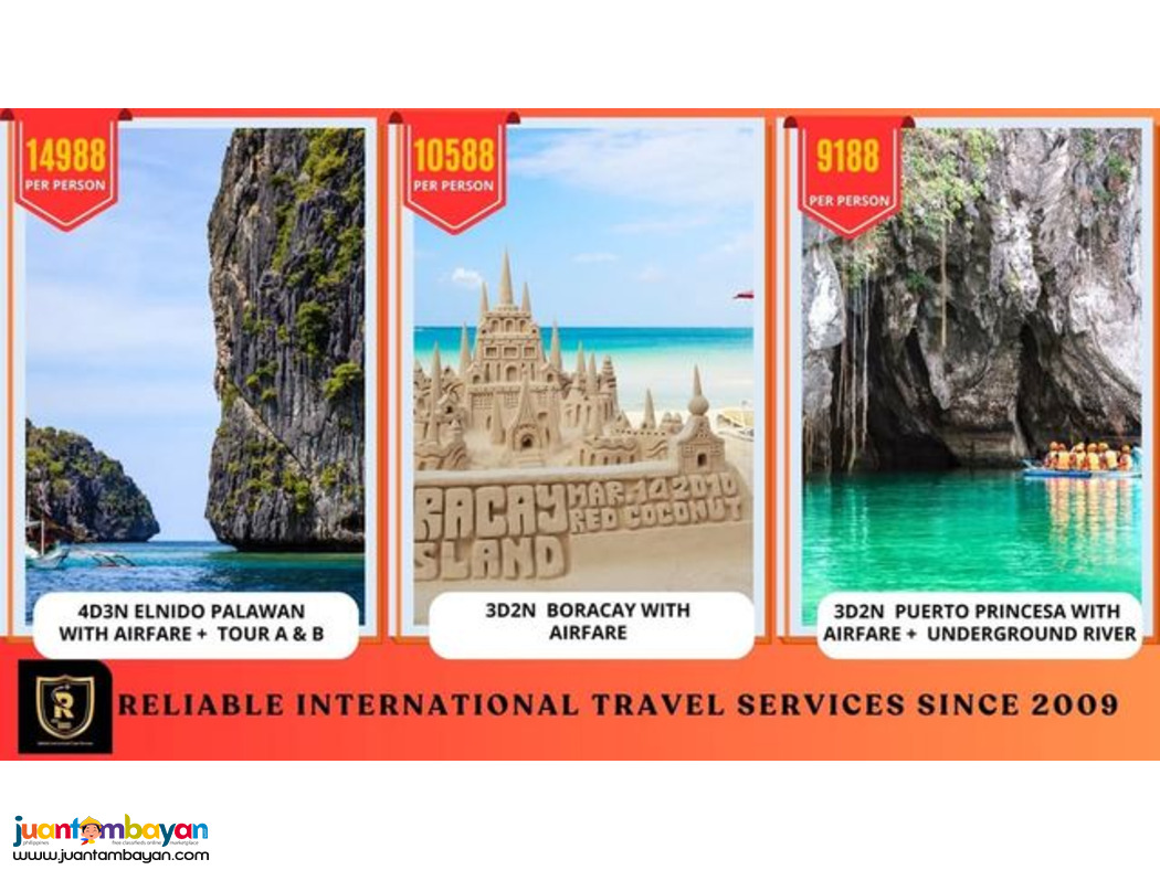 PACKAGE A:  4D3N ELNIDO PALAWAN WITH AIRFARE  -  PHP14,988.00/pax 