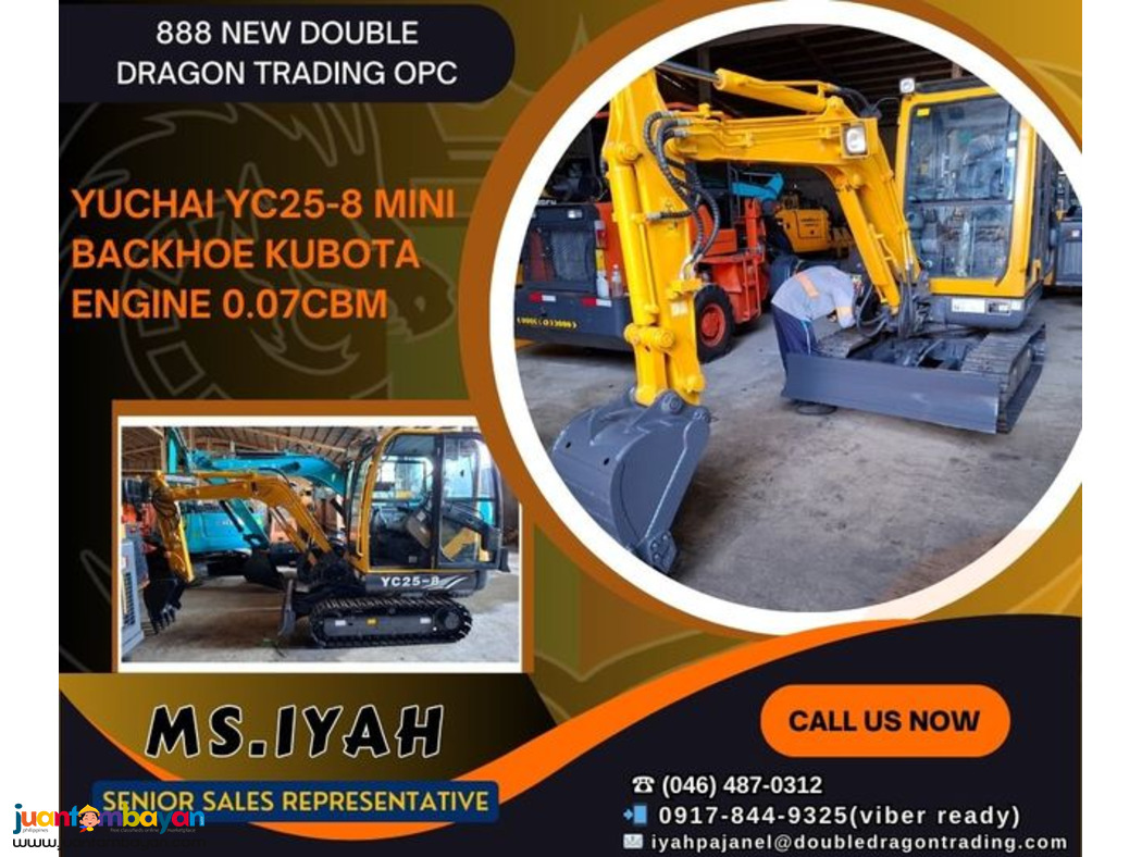 YUCHAI YC25-8 MINI BACKHOE KUBOTA ENGINE 0.07CBM