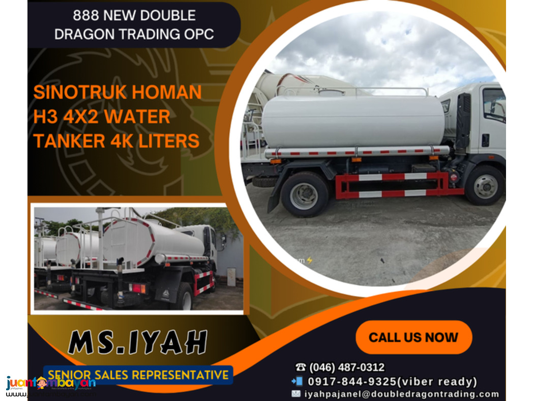 SINOTRUK HOMAN H3 4X2 WATER TANKER 4K LITERS SINOTRUK HOMAN H3 4X2 WATER TANKER 4K LITERS