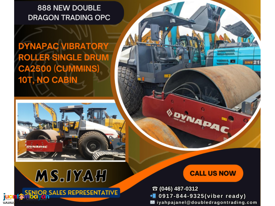 DYNAPAC CA2500 VIBRATORY ROLLER SINGLE DRUM  (CUMMINS) 10T, NO CABIN