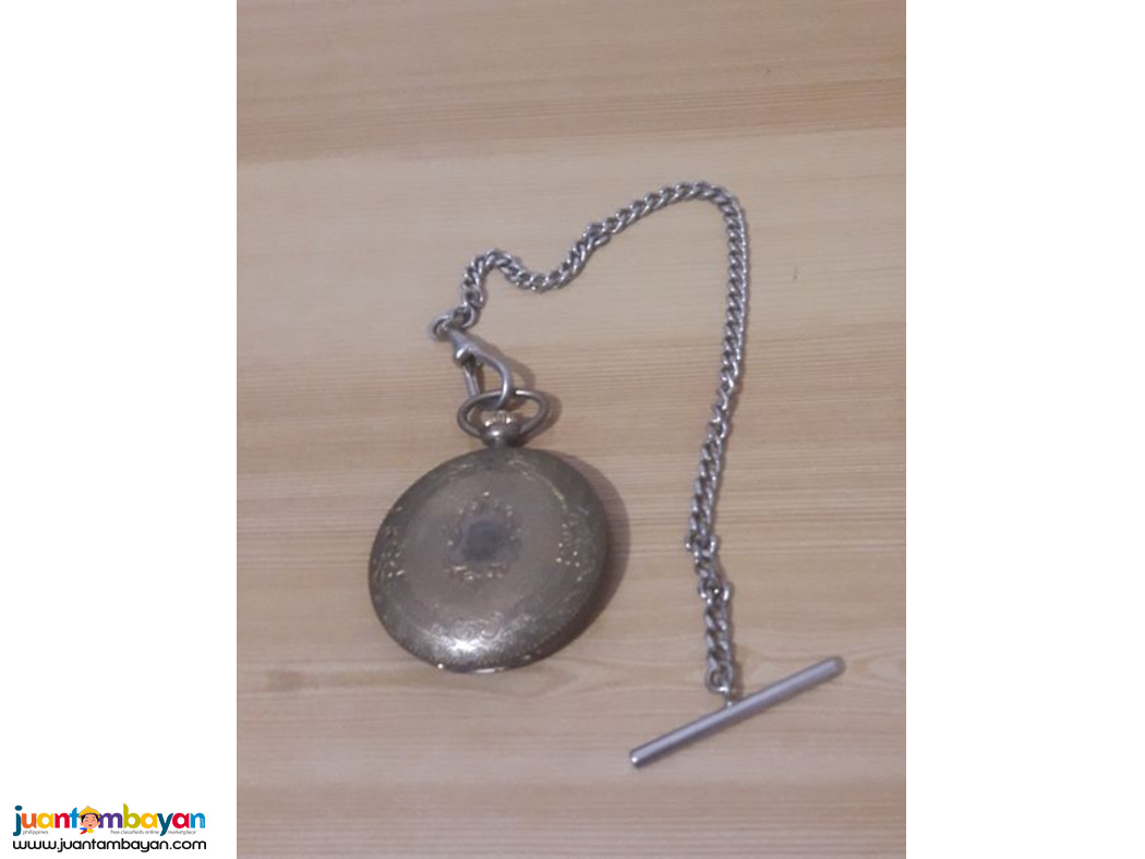 Gold Antique Rare Alera Swiss pocket Watch With Silver Watch Chain.