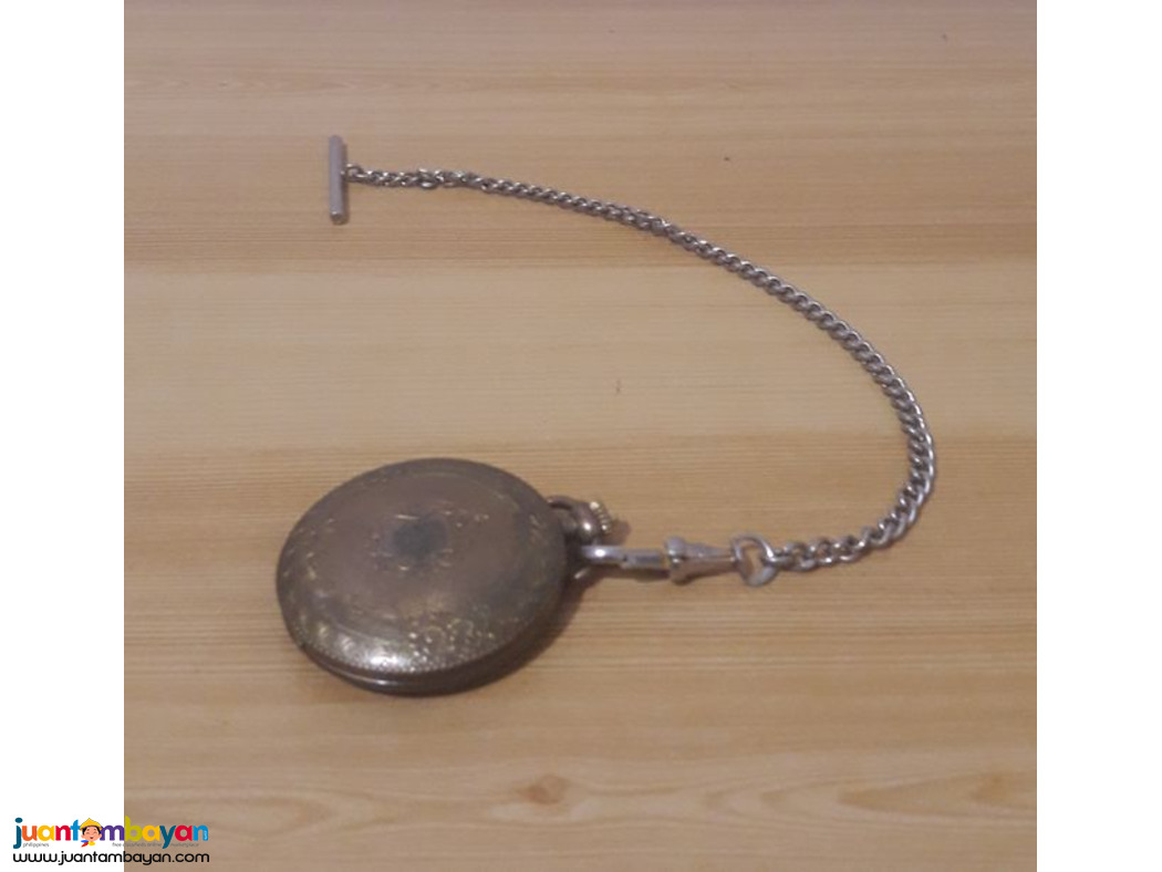 Gold Antique Rare Alera Swiss pocket Watch With Silver Watch Chain.