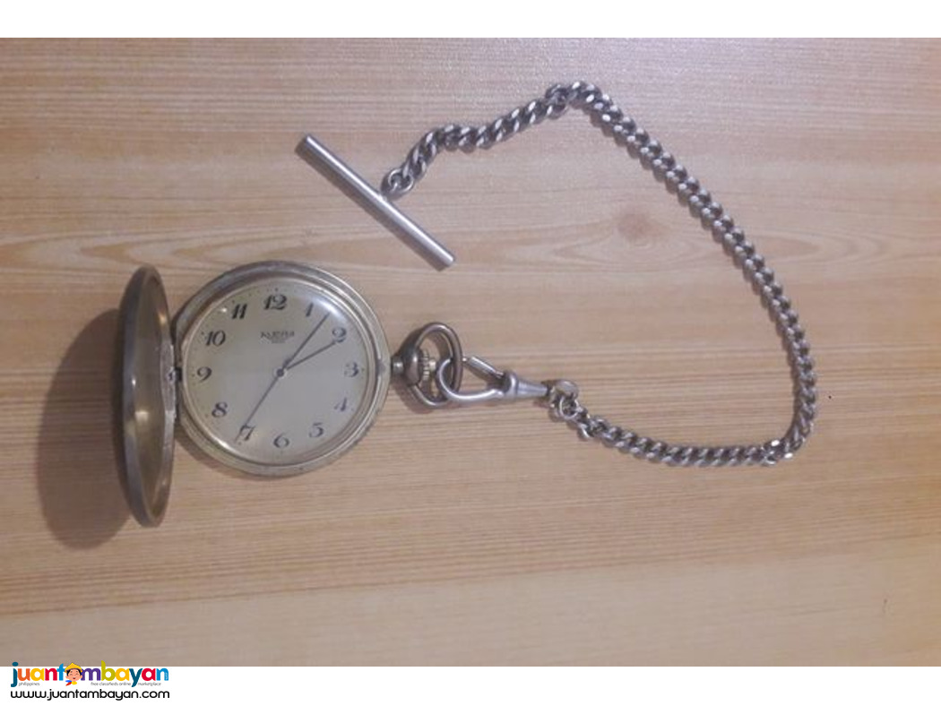 Gold Antique Rare Alera Swiss pocket Watch With Silver Watch Chain.