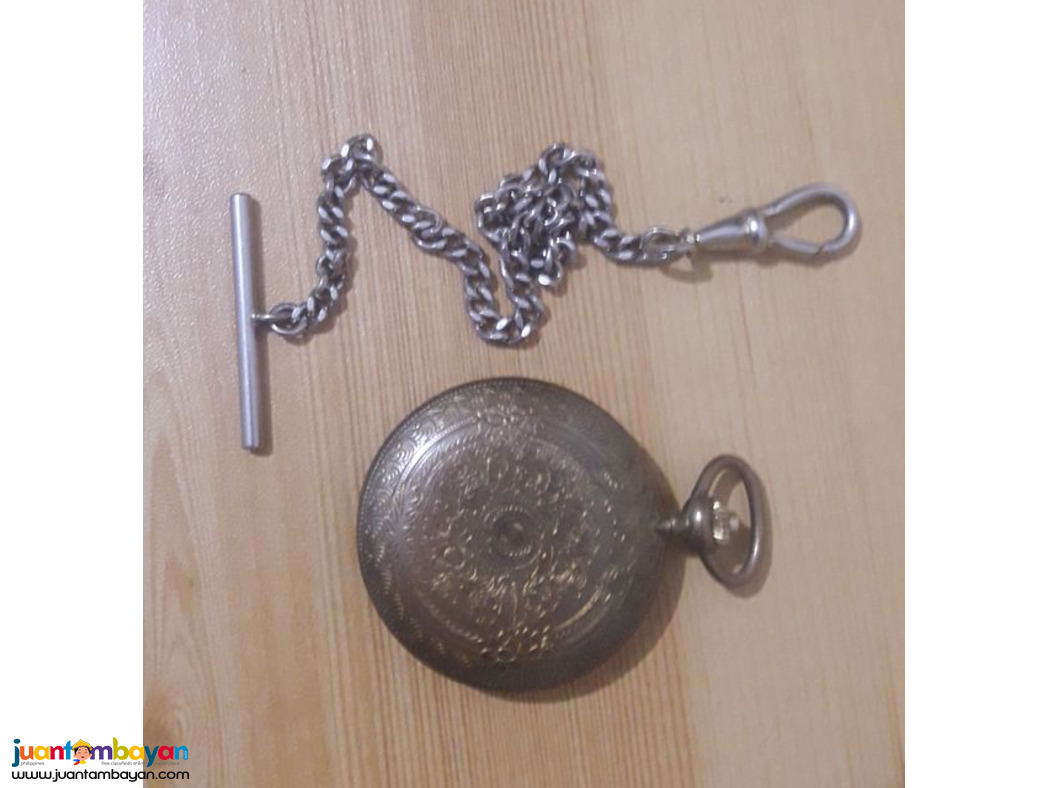 Gold Antique Rare Alera Swiss pocket Watch With Silver Watch Chain.