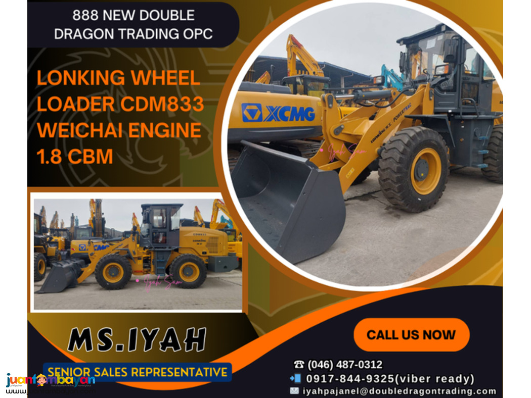 LONKING WHEEL LOADER CDM833 WEICHAI ENGINE 1.8 CBM LONKING WHEEL LOADER CDM833 WEICHAI ENGINE 1.8 CBM