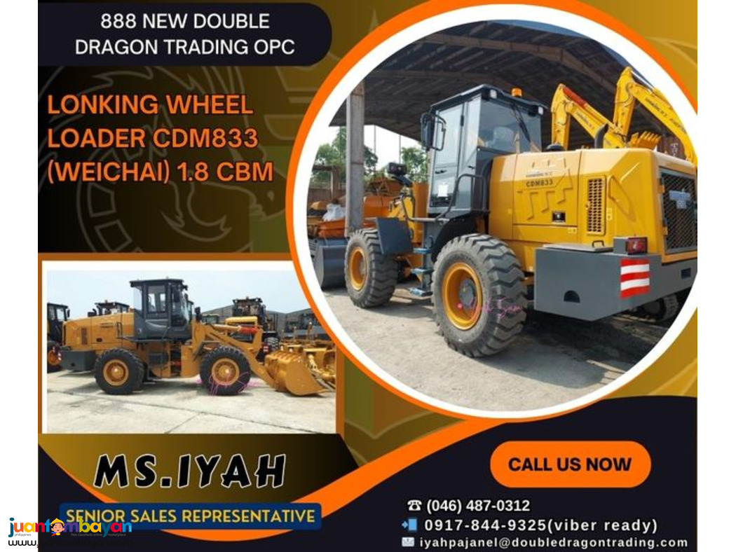 LONKING WHEEL LOADER CDM833 1.8CBM LONKING WHEEL LOADER CDM833 1.8CBM