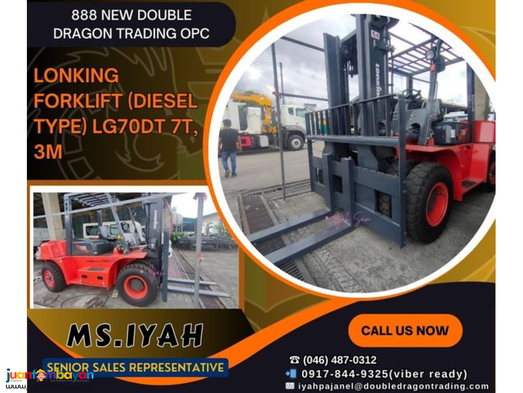 LONKING FORKLIFT (DIESEL TYPE) LG70DT 7T, 3M LONKING FORKLIFT (DIESEL TYPE) LG70DT 7T, 3M