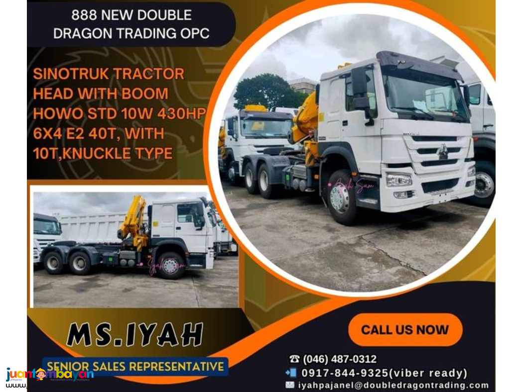 SINOTRUK TRACTOR HEAD WITH BOOM HOWO STD 10W 430HP E2 40T, WITH 10T, SINOTRUK TRACTOR HEAD WITH BOOM HOWO STD 10W 430HP E2 40T, WITH 10T,