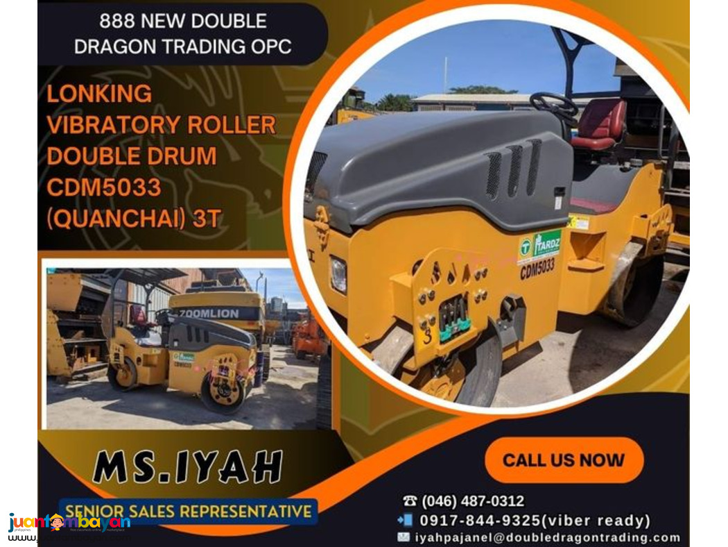 LONKING VIBRATORY ROLLER DOUBLE DRUM CDM5033 (QUANCHAI) 3T LONKING VIBRATORY ROLLER DOUBLE DRUM CDM5033 (QUANCHAI) 3T