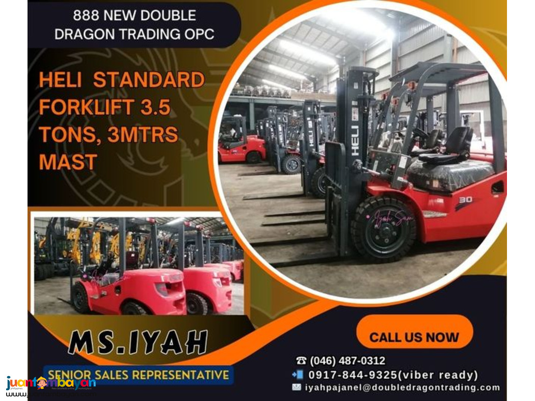 HELI STANDARD FORKLIFT 3.5 TONS, 3MTRS MAST-