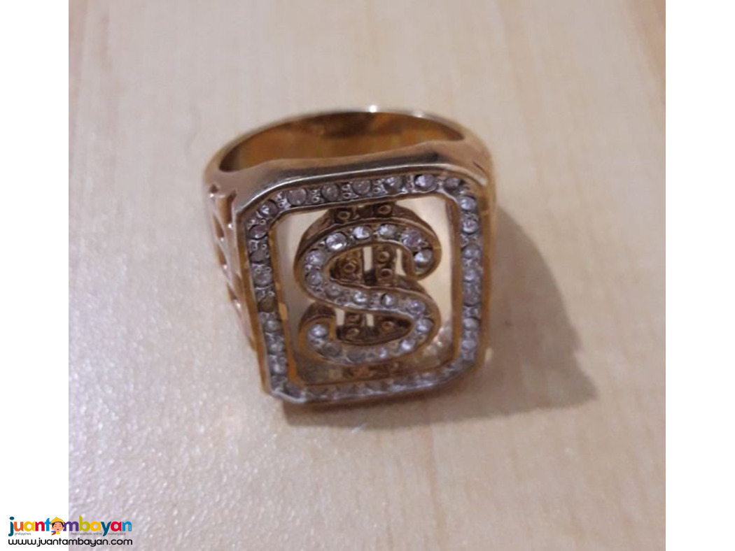 Gold 14k overlay with 1 carat CZ's dollar sign ring Size 20.