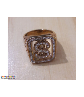 Gold 14k overlay with 1 carat CZ's dollar sign ring Size 20.