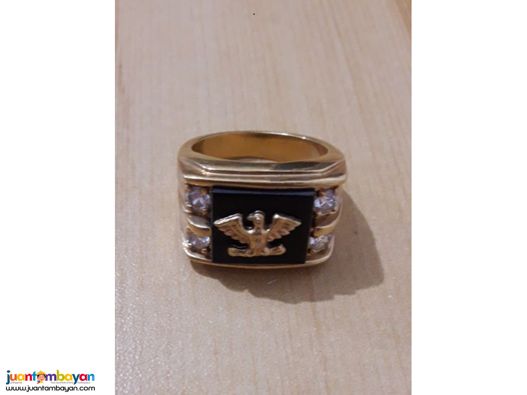 Eagle Black Onyx 1 carat cz mens ring 14K gold overlay size 20.