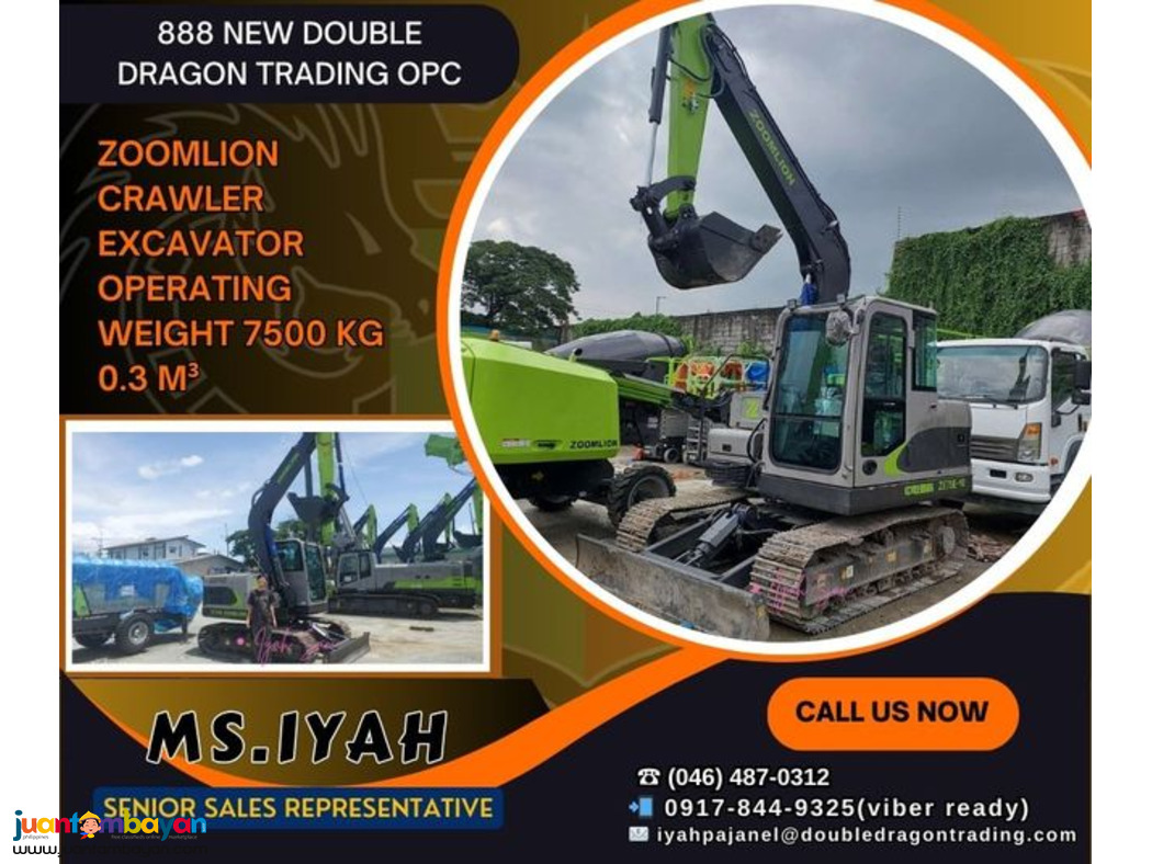 ZOOMLION CRAWLER EXCAVATOR Operating Weight 7500 kg 0.3 m³ 