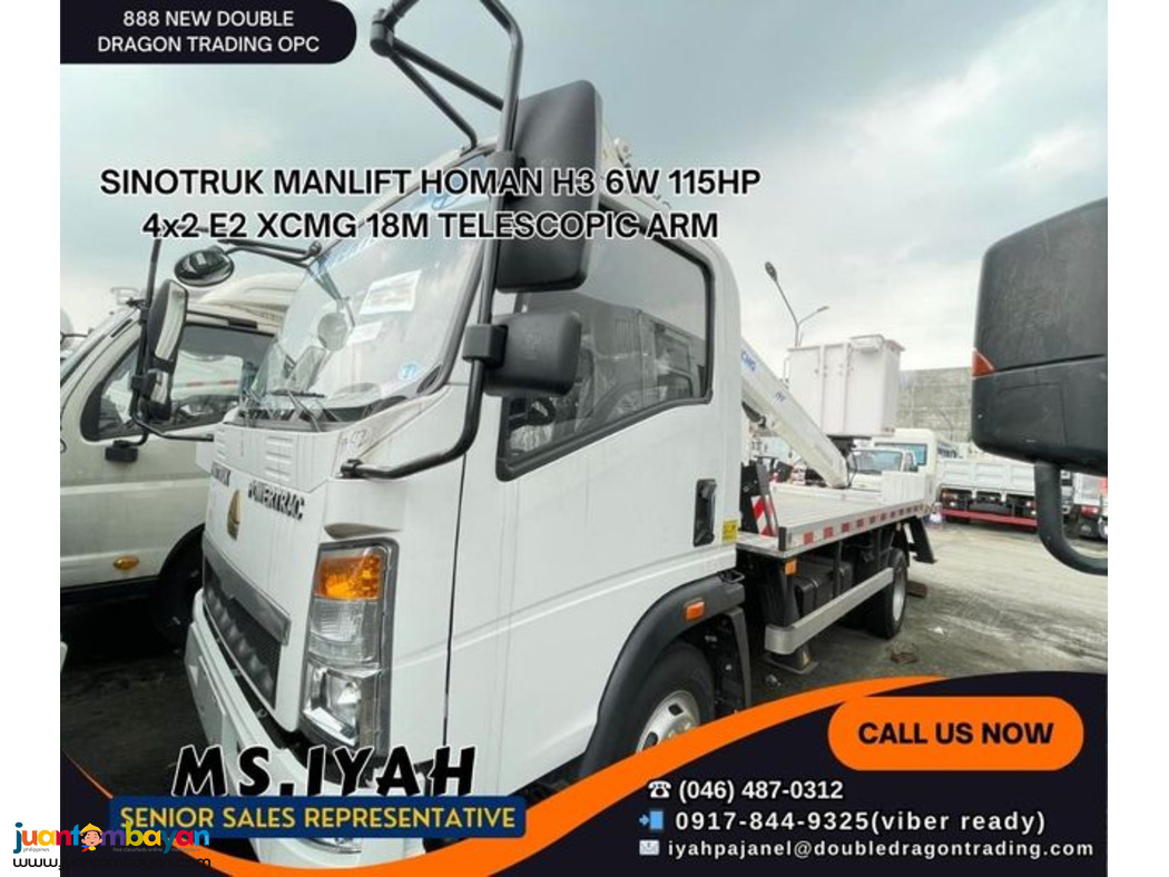 SINOTRUK MANLIFT HOMAN H3 6W 115HP 4x2 E2 XCMG 18M TELESCOPIC ARM