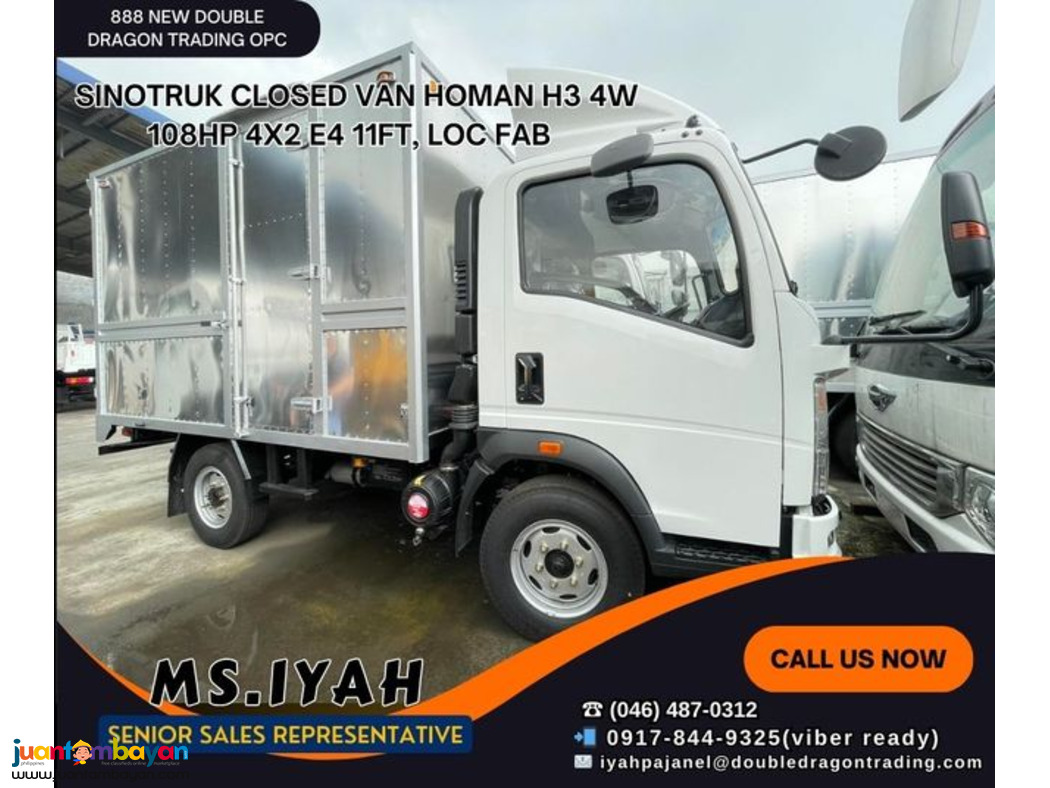 SINOTRUK CLOSED VAN HOMAN H3 4W 108HP 4X2 E4 11FT, LOC FAB