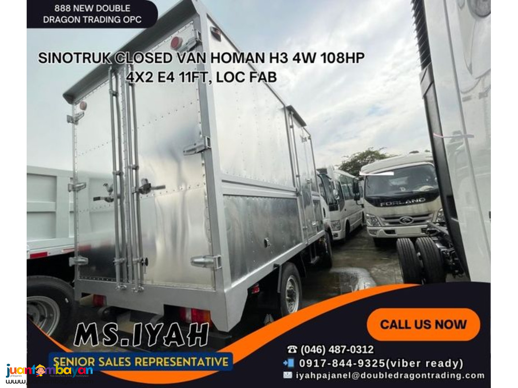 SINOTRUK CLOSED VAN HOMAN H3 4W 108HP 4X2 E4 11FT, LOC FAB