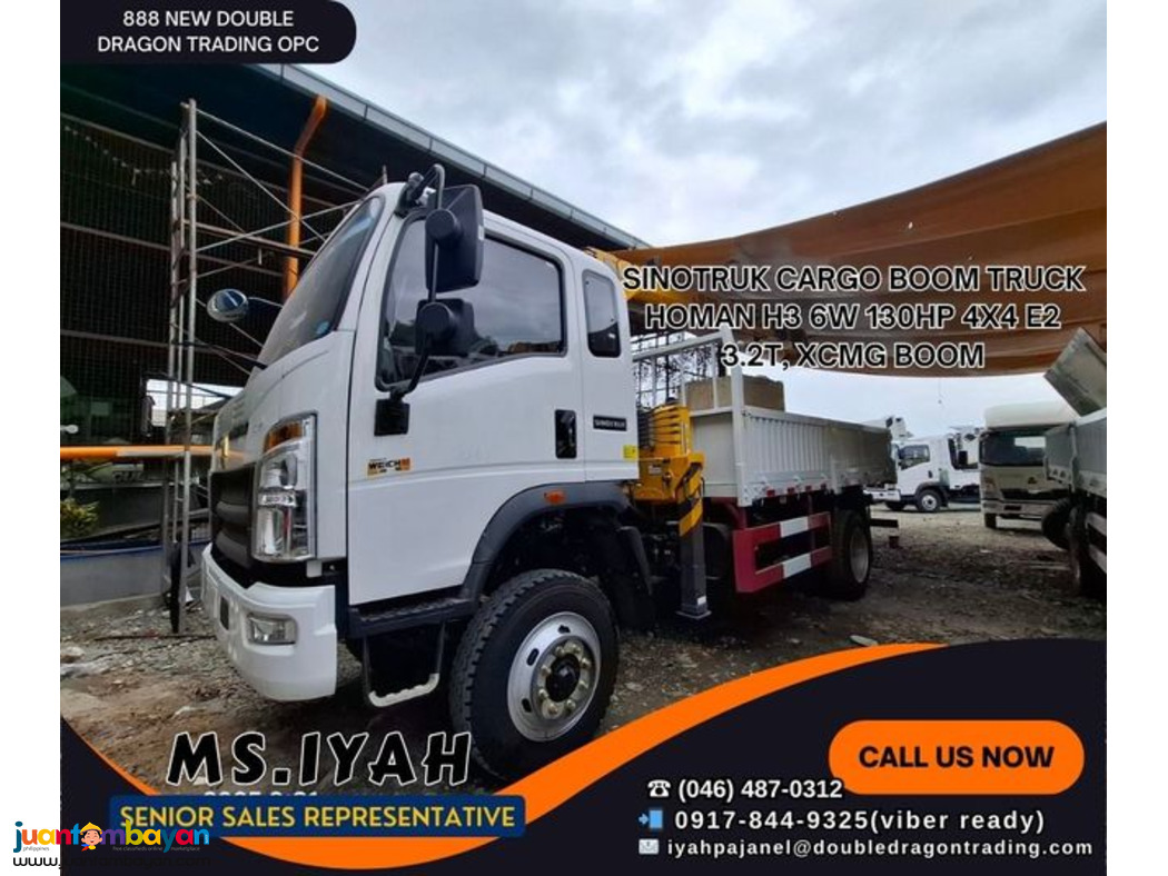 SINOTRUK CARGO BOOM TRUCK HOMAN H3 6W 130HP 4X4 E2 3.2T, XCMG BOOM
