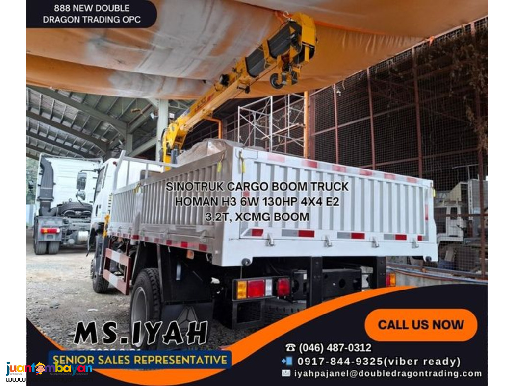 SINOTRUK CARGO BOOM TRUCK HOMAN H3 6W 130HP 4X4 E2 3.2T, XCMG BOOM