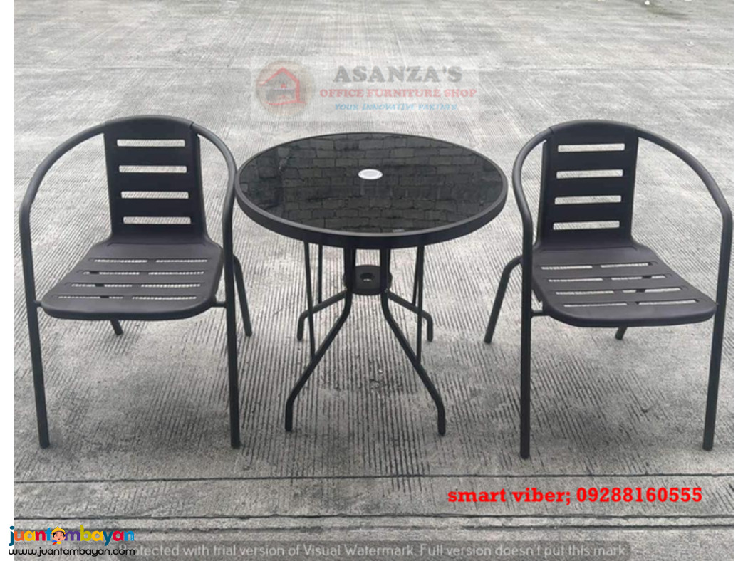 MATAL GLASS TOP TABLE AND CHAIR