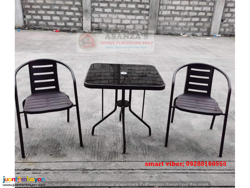 MATAL GLASS TOP TABLE AND CHAIR
