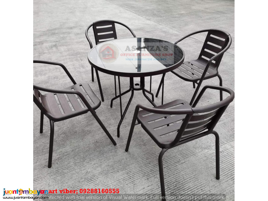 MATAL GLASS TOP TABLE AND CHAIR
