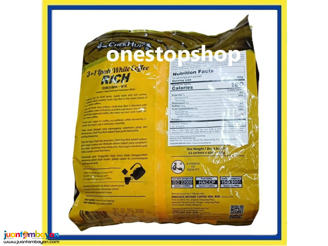 Chek Hup CHEKHUP 3-in-1 Ipoh White Coffee Rich 12 x 40g