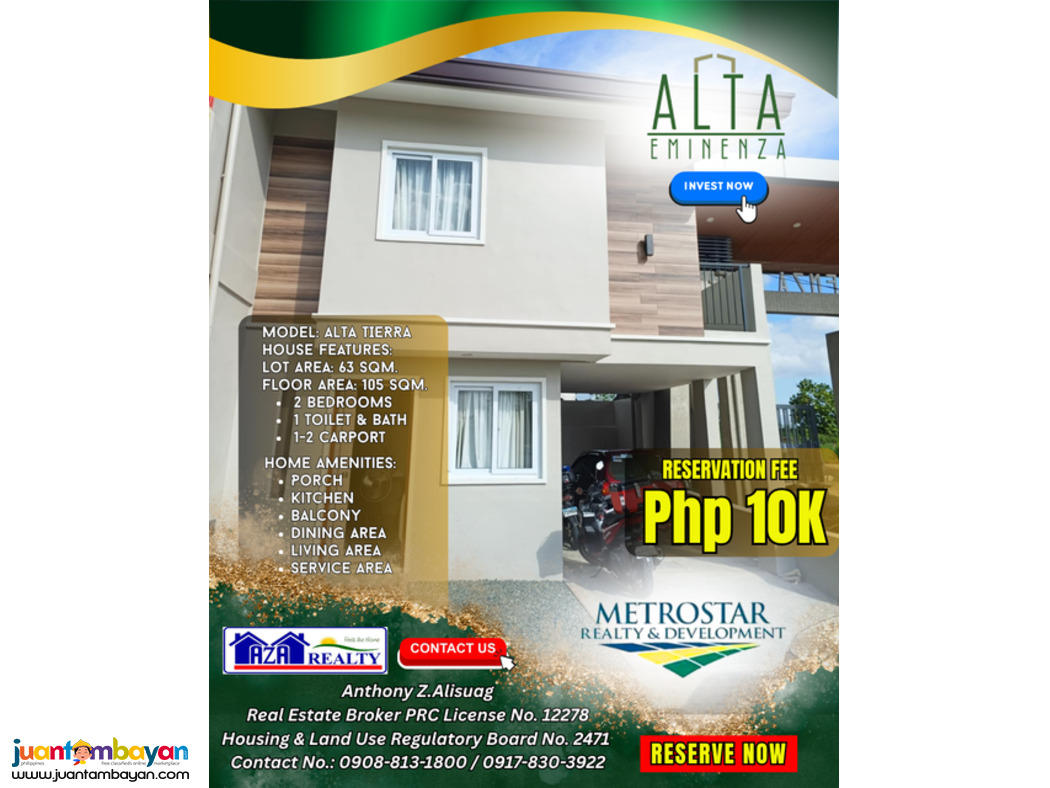 10K Reservation Fee Alta Tierra in Alta Eminenza SJDM Bulacan