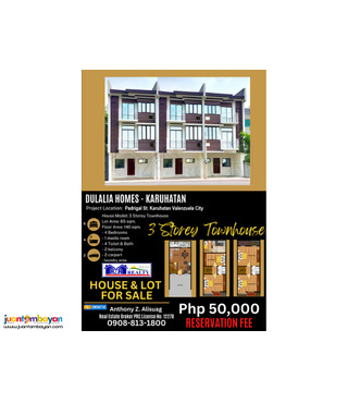 50K Reservation Fee 3 Storey Townhouse Dulalia Homes Karuhatan