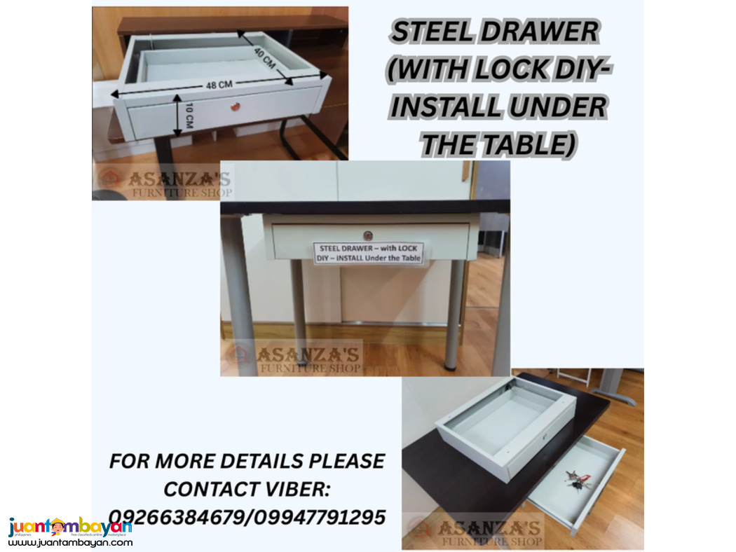 STEEL DRAWER  (WITH LOCK DIY-INSTALL UNDER THE TABLE)