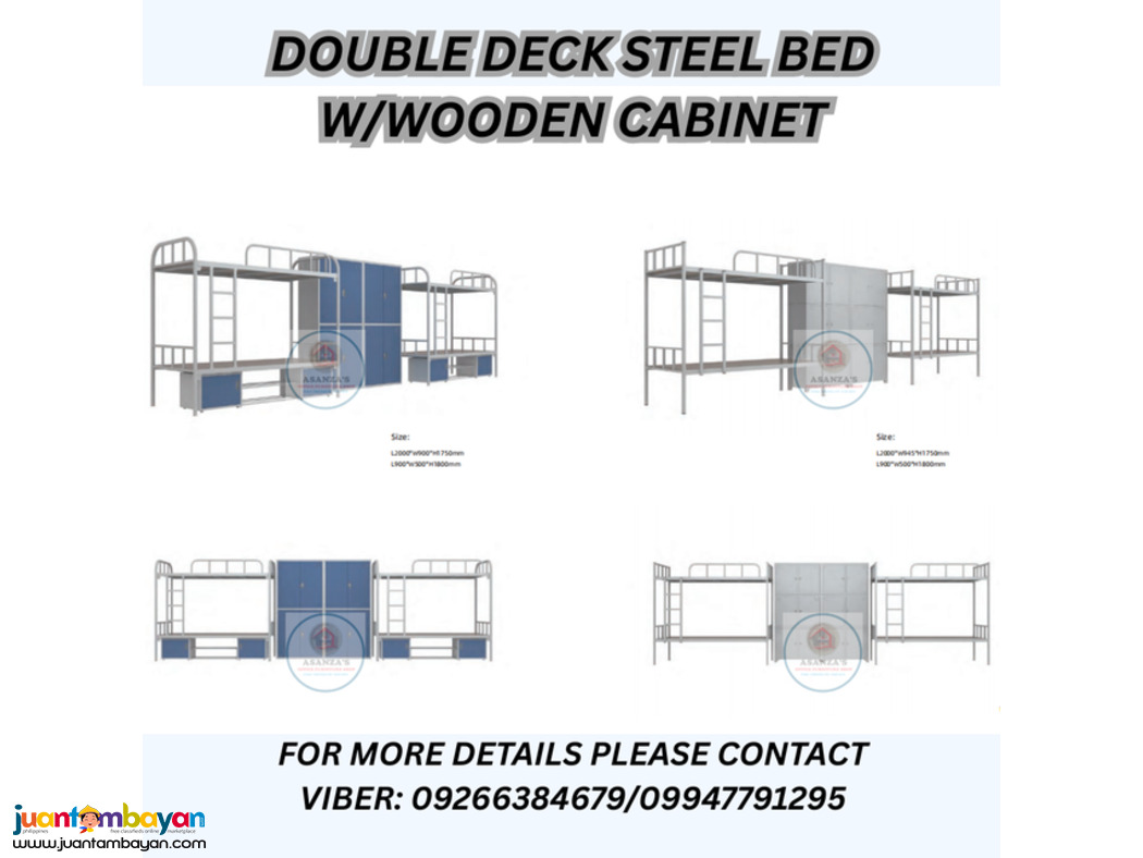 DOUBLE DECK STEEL BED WOODEN CABINET