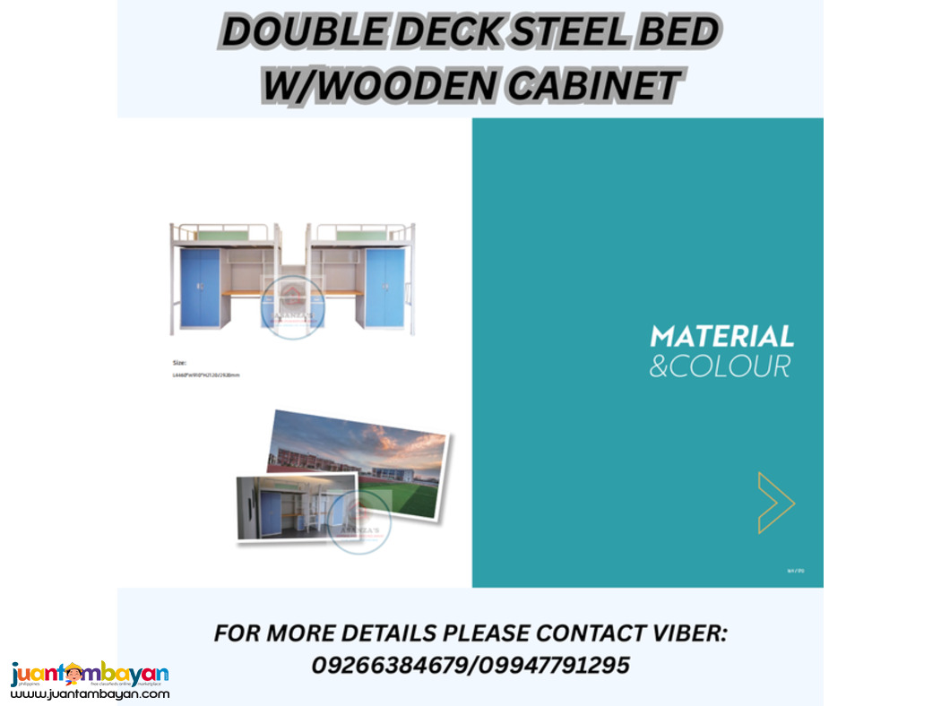DOUBLE DECK STEEL BED WOODEN CABINET