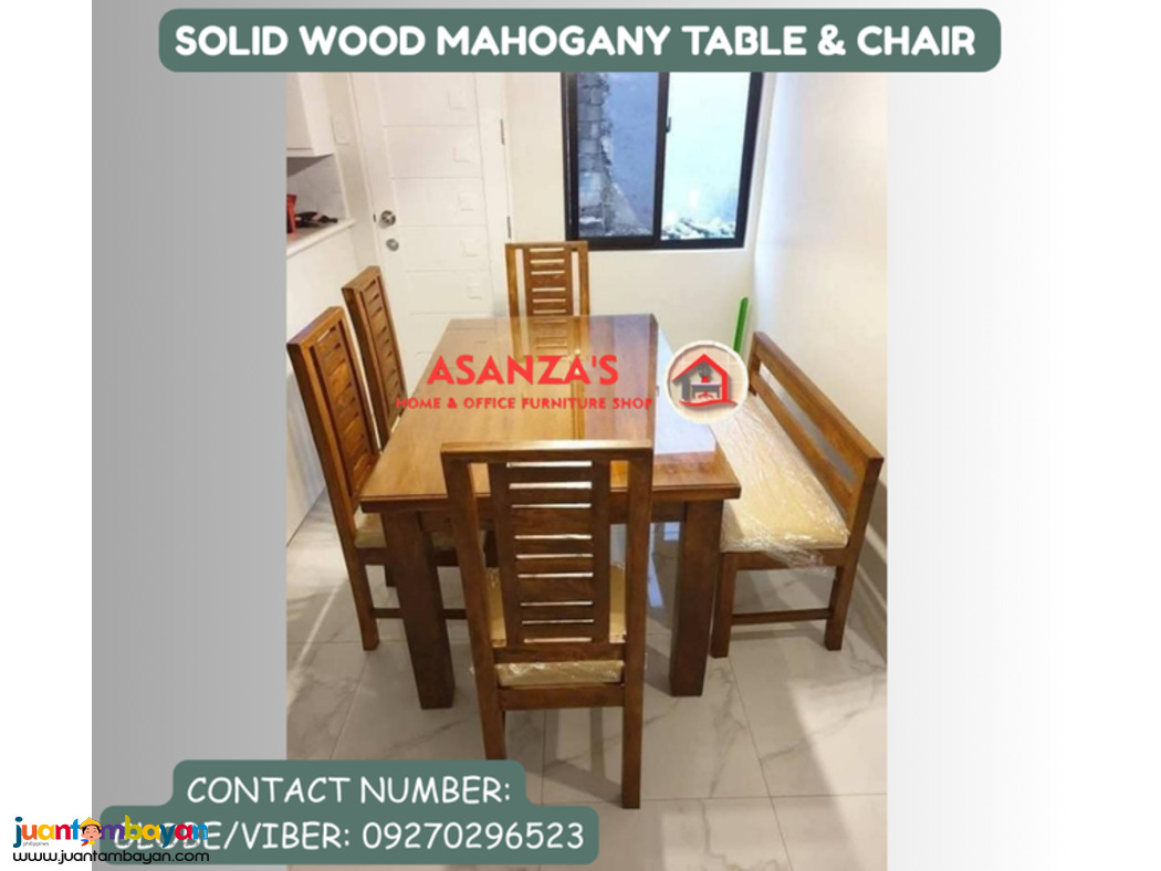 SOLID MAHOGANNY WOOD TABLE & CHAIR 